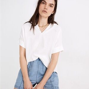 Madewell by J. Crew White Linen-Blend Hayden Popover Top w buttons down the back